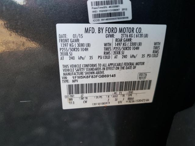 Photo 10 from auction – 2015 FORD EXPLORER L with VIN 1FM5K8F83FGB69145