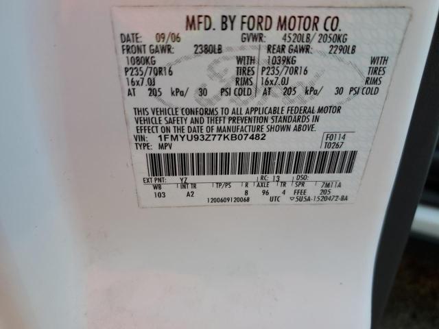 Photo 10 from auction – 2007 FORD ESCAPE XLT with VIN 1FMYU93Z77KB07482