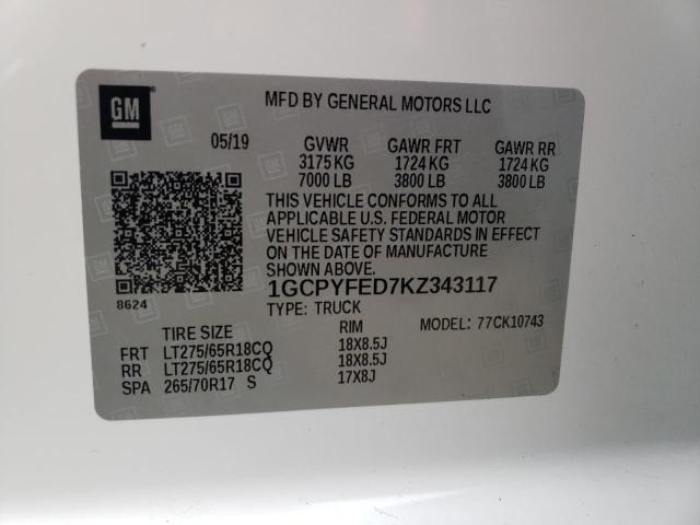 Photo 10 from auction – 2019 CHEVROLET SILVERADO with VIN 1GCPYFED7KZ343117