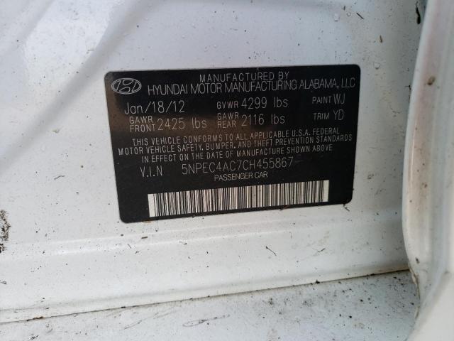 Photo 10 from auction – 2012 HYUNDAI SONATA SE with VIN 5NPEC4AC7CH455867