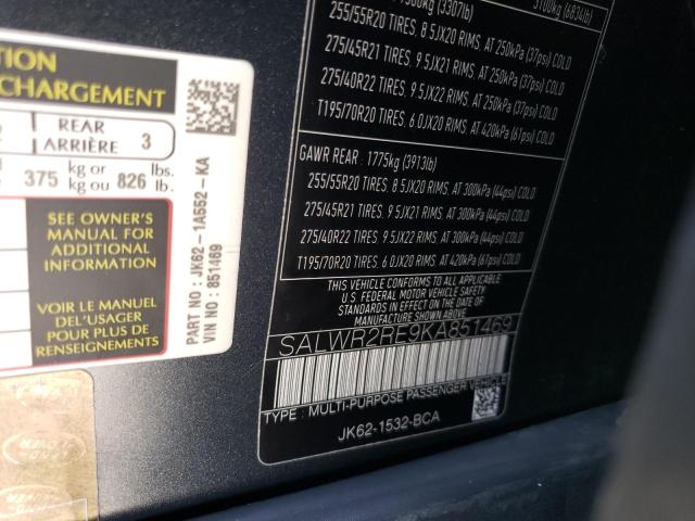 Photo 10 from auction – 2019 LAND ROVER RANGE ROVE with VIN SALWR2RE9KA851469