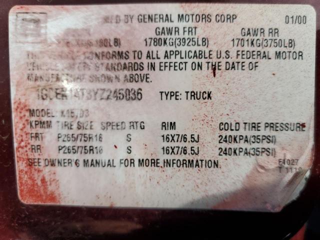 Photo 10 from auction – 2000 CHEVROLET SILVERADO with VIN 1GCEK14T3YZ245036