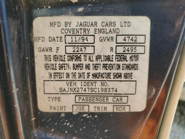 Photo 10 from auction – 1995 JAGUAR XJS 2+2 with VIN SAJNX2747SC198374