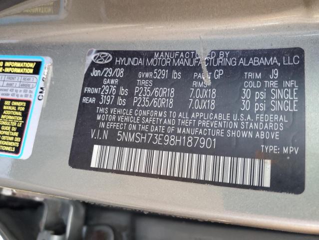 Photo 10 from auction – 2008 HYUNDAI SANTA FE S with VIN 5NMSH73E98H187901