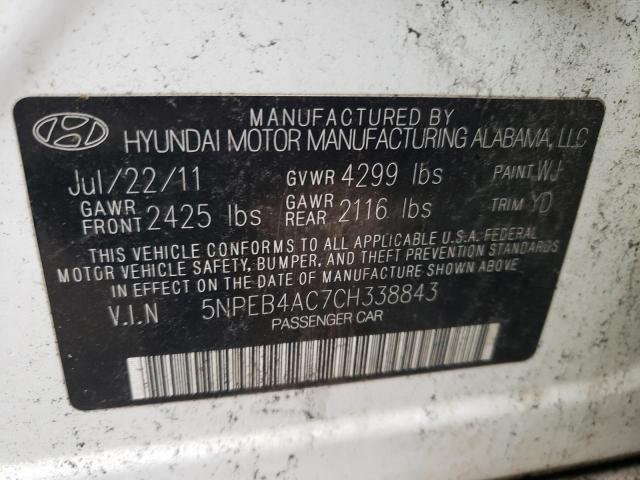 Photo 10 from auction – 2012 HYUNDAI SONATA GLS with VIN 5NPEB4AC7CH338843