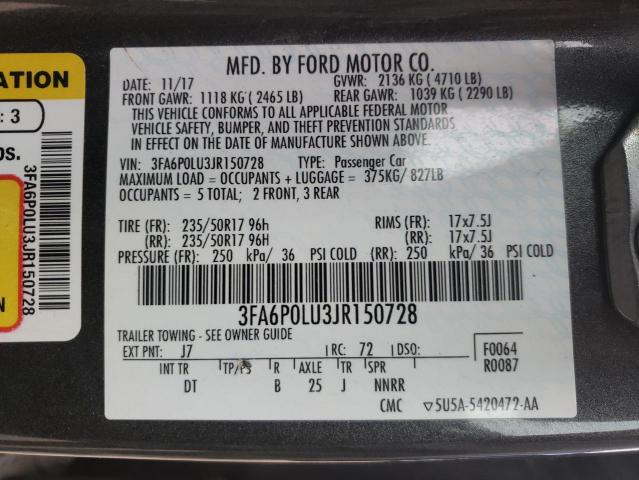 Photo 10 from auction – 2018 FORD FUSION SE with VIN 3FA6P0LU3JR150728