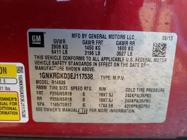 Photo 10 from auction – 2014 CHEVROLET TRAVERSE L with VIN 1GNKRGKD3EJ117538