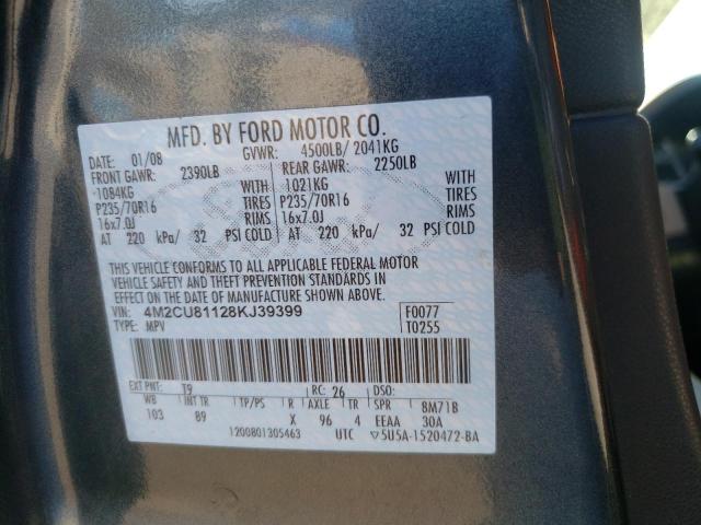 Photo 10 from auction – 2008 MERCURY MARINER with VIN 4M2CU81128KJ39399