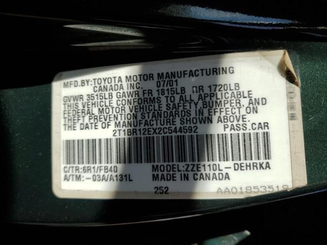 Photo 10 from auction – 2002 TOYOTA COROLLA with VIN 2T1BR12EX2C544592