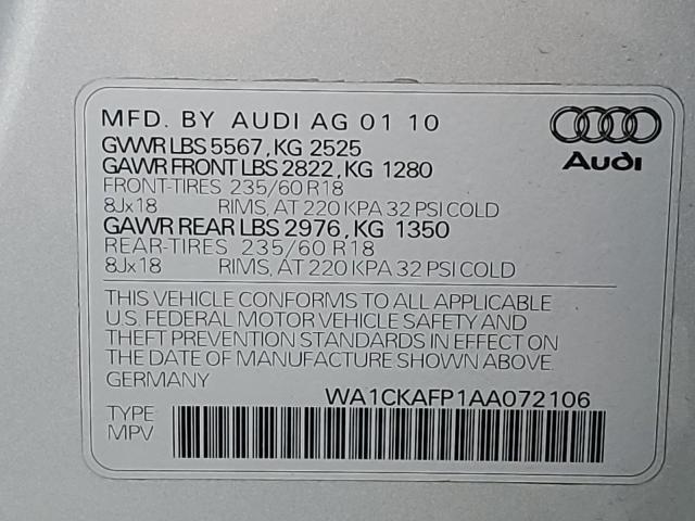 Photo 10 from auction – 2010 AUDI Q5 PREMIUM with VIN WA1CKAFP1AA072106