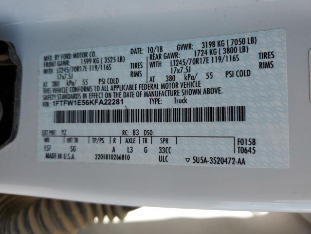 Photo 10 from auction – 2019 FORD F150 SUPER with VIN 1FTFW1E56KFA22281