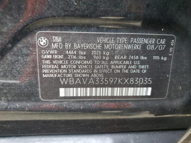 Photo 10 from auction – 2007 BMW 328 I with VIN WBAVA33597KX83035