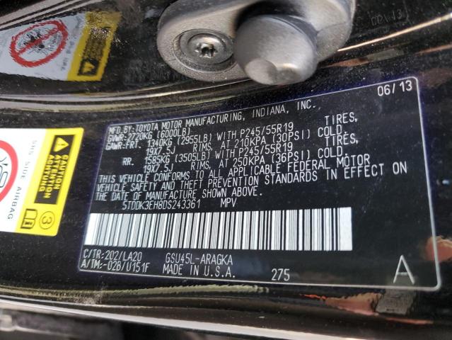 Photo 10 from auction – 2013 TOYOTA HIGHLANDER with VIN 5TDDK3EH8DS243361