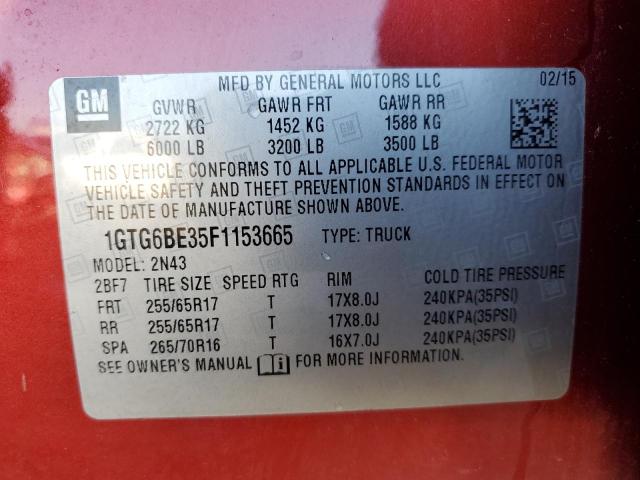 Photo 10 from auction – 2015 GMC CANYON SLE with VIN 1GTG6BE35F1153665