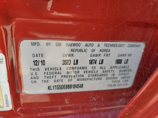 Photo 10 from auction – 2011 CHEVROLET AVEO LT with VIN KL1TG5DE8BB184548