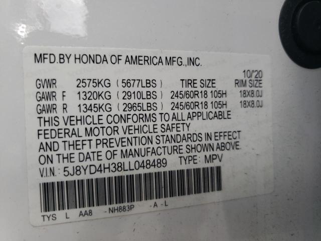 Photo 10 from auction – 2020 ACURA MDX with VIN 5J8YD4H38LL048489