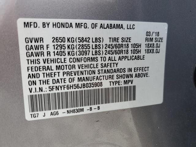 Photo 10 from auction – 2018 HONDA PILOT EXL with VIN 5FNYF6H56JB035908