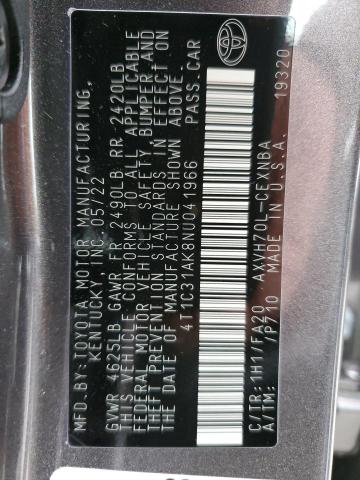 Photo 10 from auction – 2022 TOYOTA CAMRY LE with VIN 4T1C31AK8NU041966