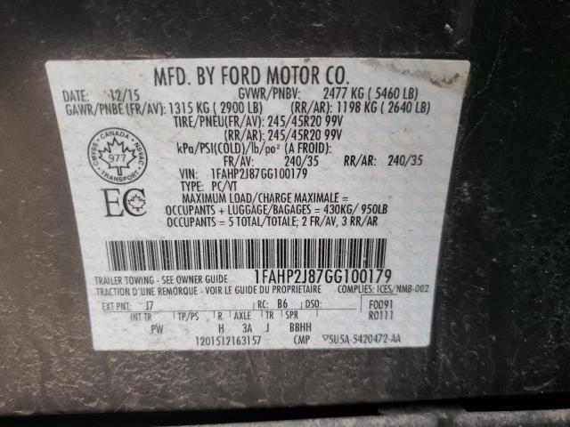 Photo 10 from auction – 2016 FORD TAURUS LIM with VIN 1FAHP2J87GG100179