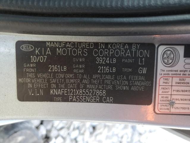 Photo 10 from auction – 2008 KIA SPECTRA EX with VIN KNAFE121X85527868