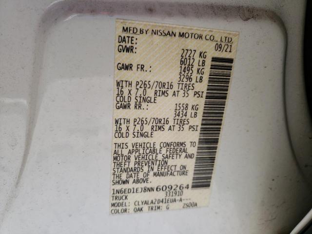 Photo 10 from auction – 2022 NISSAN FRONTIER S with VIN 1N6ED1EJ8NN609264