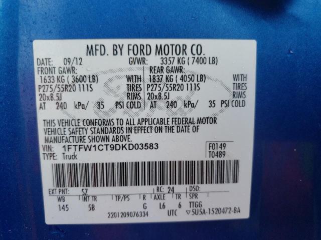 Photo 10 from auction – 2013 FORD F150 SUPER with VIN 1FTFW1CT9DKD03583