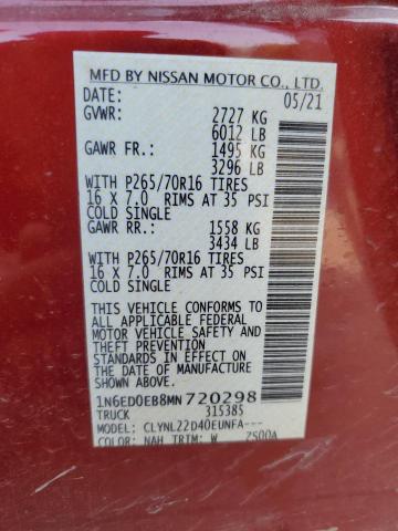 Photo 10 from auction – 2021 NISSAN FRONTIER S with VIN 1N6ED0EB8MN720298