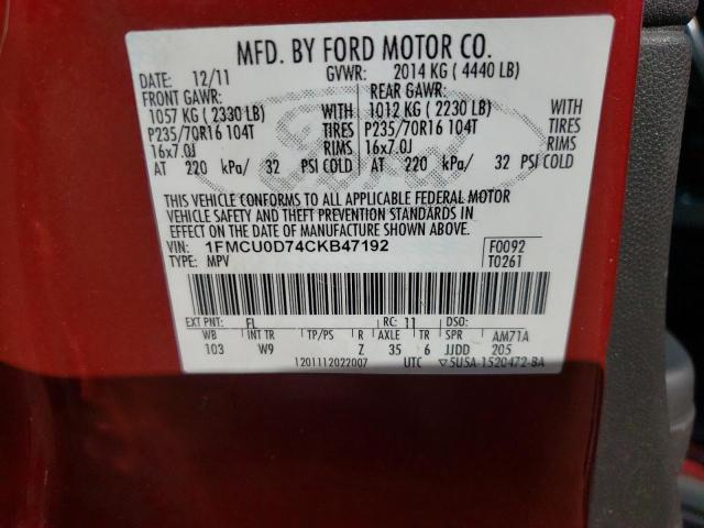 Photo 10 from auction – 2012 FORD ESCAPE XLT with VIN 1FMCU0D74CKB47192