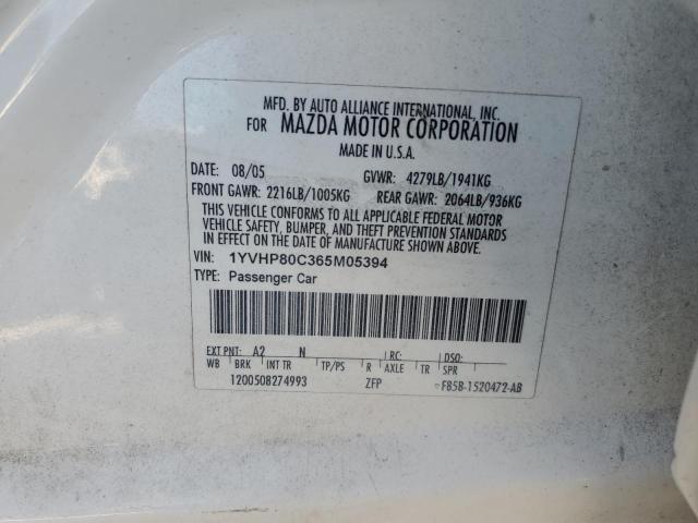 Photo 10 from auction – 2006 MAZDA 6 I with VIN 1YVHP80C365M05394