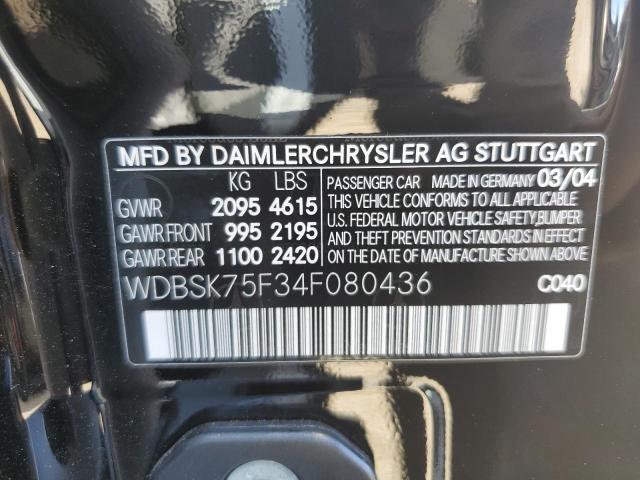 Photo 10 from auction – 2004 MERCEDES-BENZ SL 500 with VIN WDBSK75F34F080436