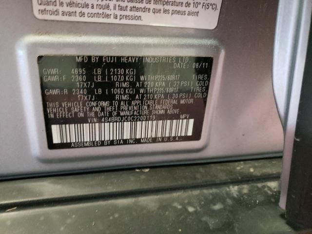 Photo 10 from auction – 2012 SUBARU OUTBACK 3. with VIN 4S4BRDJC0C2200119