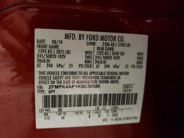 Photo 10 from auction – 2019 FORD EDGE ST with VIN 2FMPK4AP1KBC56589