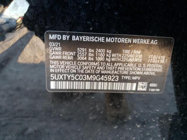 Photo 10 from auction – 2021 BMW X3 XDRIVE3 with VIN 5UXTY5C03M9G45923