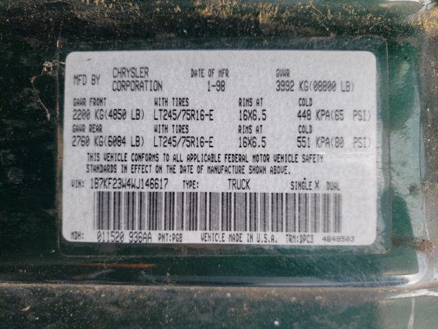 Photo 10 from auction – 1998 DODGE RAM 2500 with VIN 1B7KF23W4WJ146617