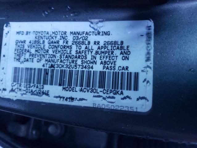 Photo 10 from auction – 2002 TOYOTA CAMRY LE with VIN 4T1BE30K32U573494