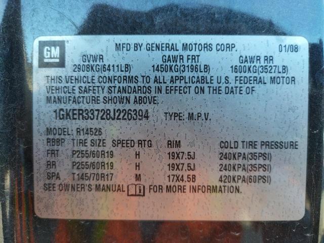 Photo 10 from auction – 2008 GMC ACADIA SLT with VIN 1GKER33728J226394