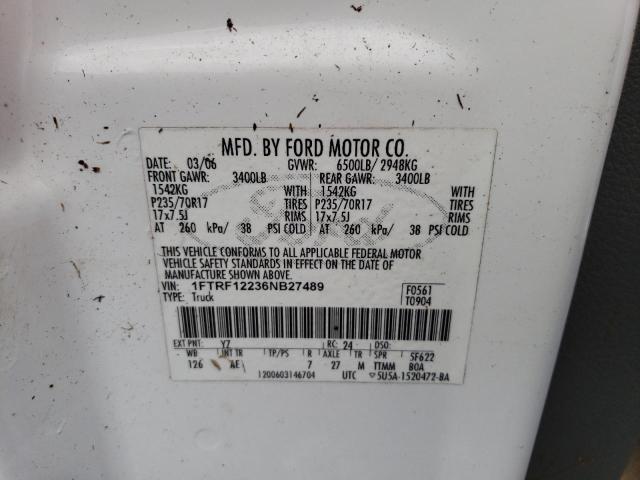 Photo 10 from auction – 2006 FORD F150 with VIN 1FTRF12236NB27489