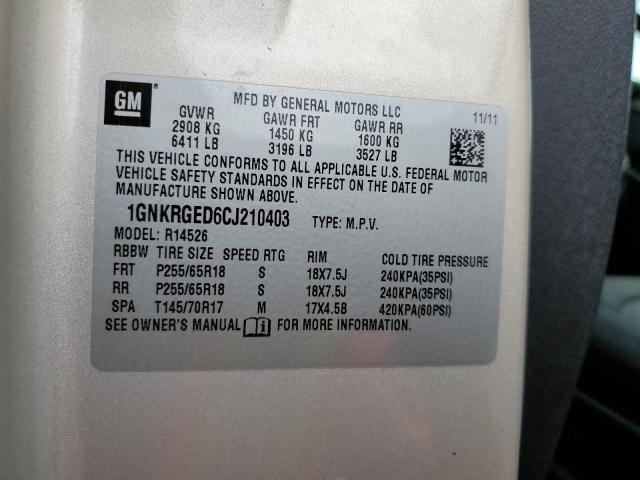 Photo 10 from auction – 2012 CHEVROLET TRAVERSE L with VIN 1GNKRGED6CJ210403