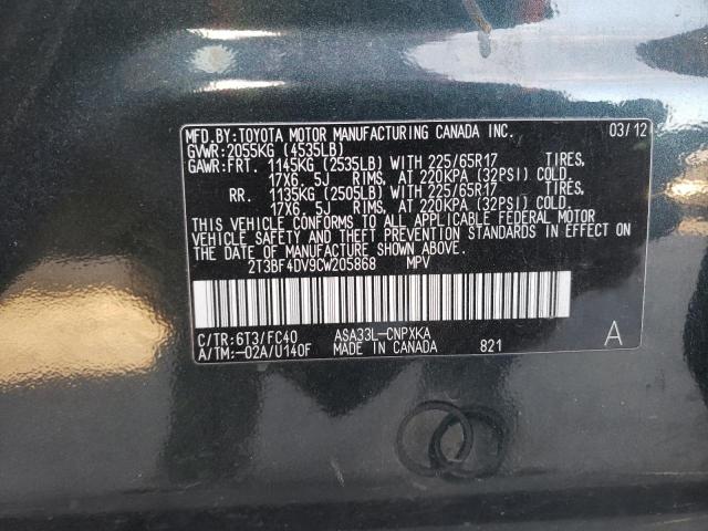Photo 10 from auction – 2012 TOYOTA RAV4 with VIN 2T3BF4DV9CW205868