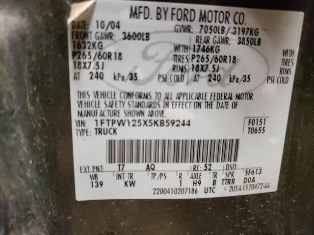 Photo 10 from auction – 2005 FORD F150 SUPER with VIN 1FTPW125X5KB59244
