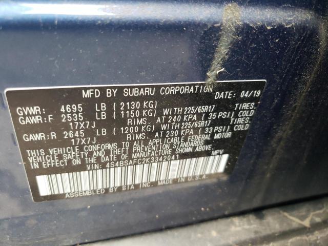 Photo 10 from auction – 2019 SUBARU OUTBACK 2. with VIN 4S4BSAFC2K3342041