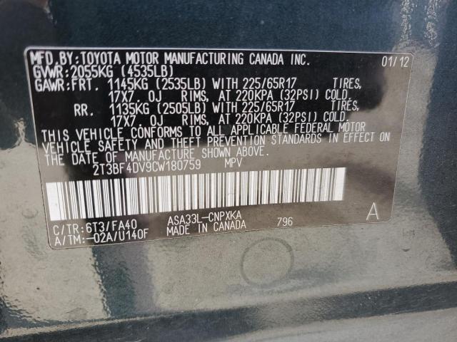 Photo 10 from auction – 2012 TOYOTA RAV4 with VIN 2T3BF4DV9CW180759