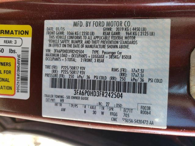 Photo 10 from auction – 2015 FORD FUSION SE with VIN 3FA6P0HD3FR242504
