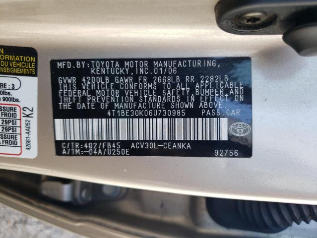 Photo 10 from auction – 2006 TOYOTA CAMRY LE with VIN 4T1BE30K06U730985
