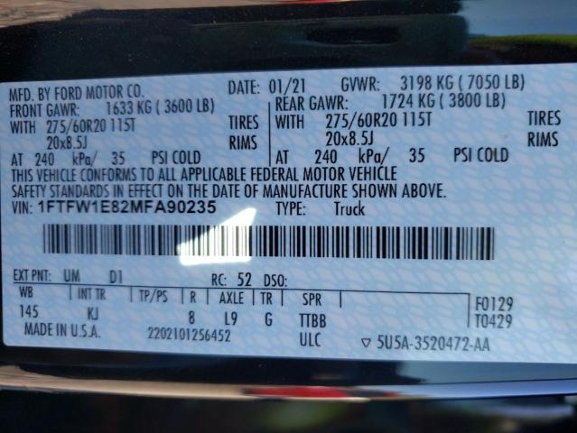 Photo 10 from auction – 2021 FORD F150 SUPER with VIN 1FTFW1E82MFA90235