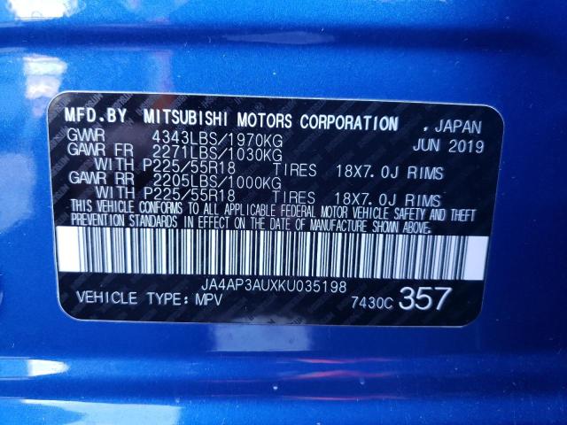 Photo 10 from auction – 2019 MITSUBISHI OUTLANDER with VIN JA4AP3AUXKU035198