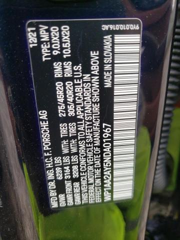 Photo 10 from auction – 2022 PORSCHE CAYENNE with VIN WP1AA2AY5NDA01967