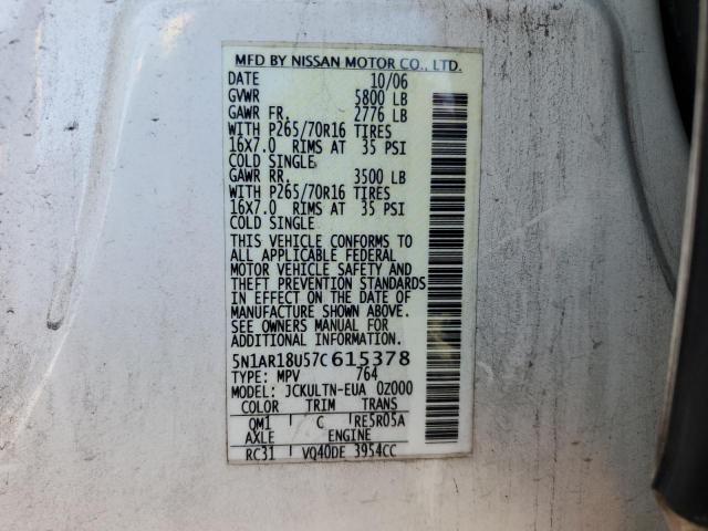 Photo 10 from auction – 2007 NISSAN PATHFINDER with VIN 5N1AR18U57C615378