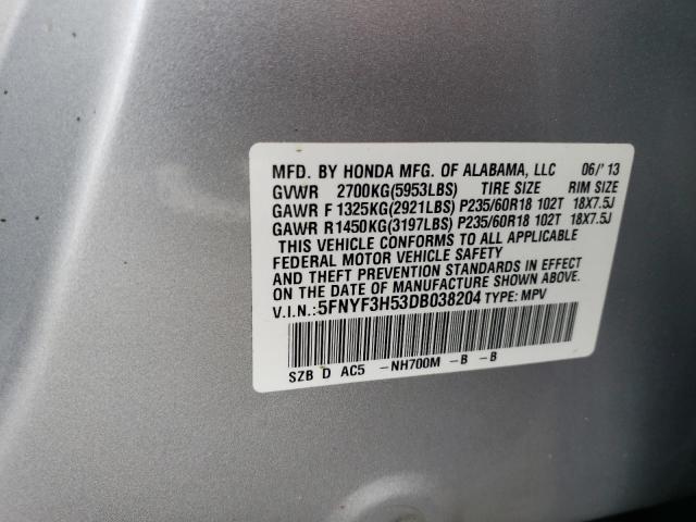 Photo 10 from auction – 2013 HONDA PILOT EXL with VIN 5FNYF3H53DB038204