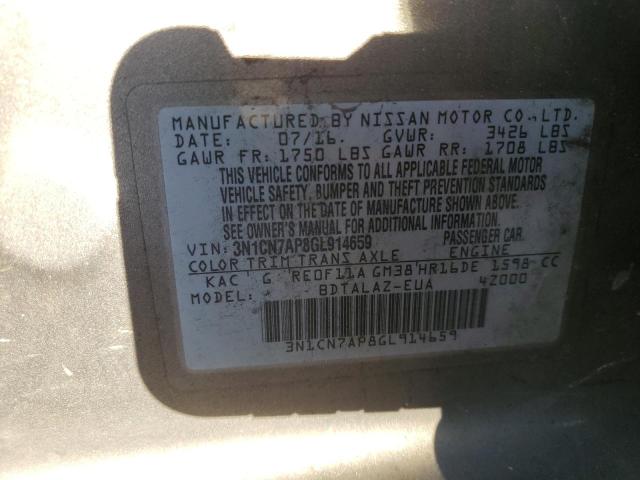 Photo 10 from auction – 2016 NISSAN VERSA S with VIN 3N1CN7AP8GL914659